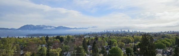 View of mountains and downtown Vancouver.